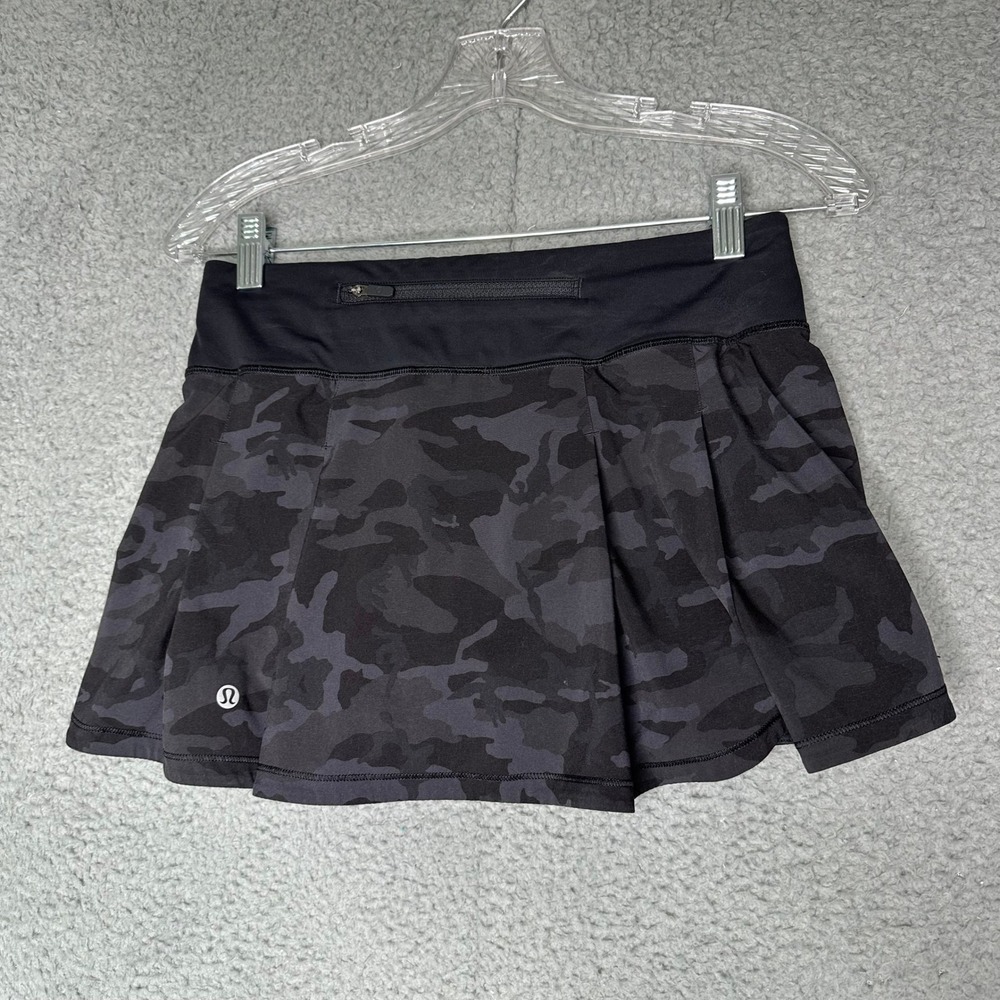 Lululemon Pace Rival Skirt Camo Deep Coal Multi Pleated Skort Size 4 W8AS1R